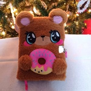 Claire's girls bear plush diary with lock and keys new.